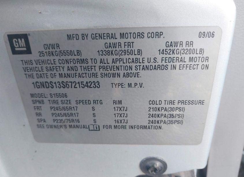 Photo 9 of 2007 Chevrolet Trailblazer LT (VIN 1GNDS13S672154233)