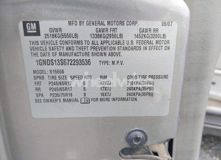 Photo 9 of 2007 Chevrolet Trailblazer LS (VIN 1GNDS13S672293536)