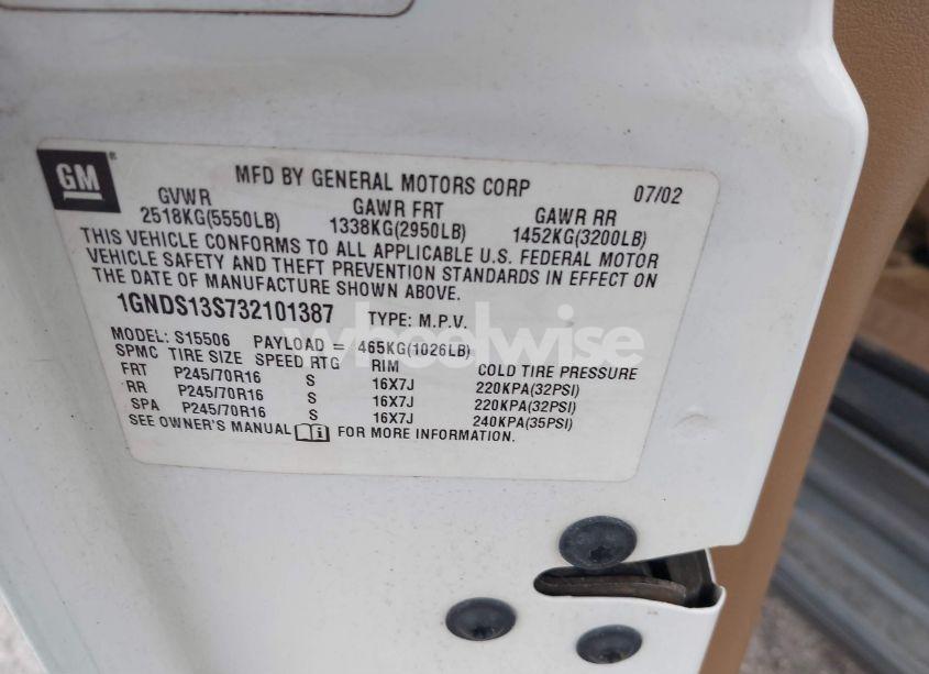 Photo 9 of 2003 Chevrolet Trailblazer LT (VIN 1GNDS13S732101387)