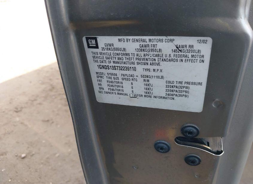 Photo 9 of 2003 Chevrolet Trailblazer LT (VIN 1GNDS13S732239110)