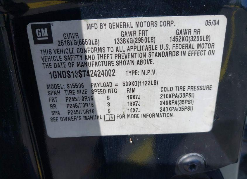 Photo 9 of 2004 Chevrolet Trailblazer LS (VIN 1GNDS13S742424002)