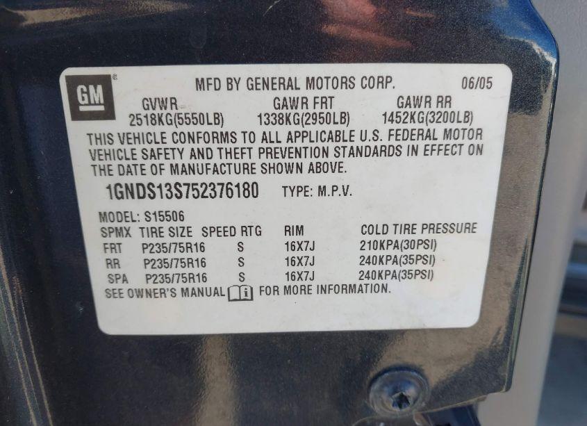 Photo 9 of 2005 Chevrolet Trailblazer LS (VIN 1GNDS13S752376180)