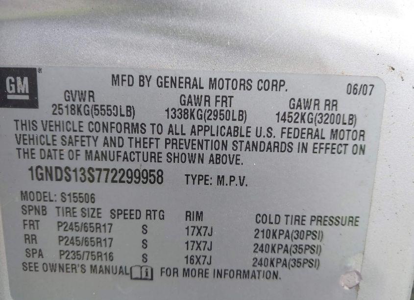 Photo 9 of 2007 Chevrolet Trailblazer LT (VIN 1GNDS13S772299958)