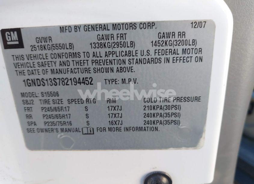 Photo 9 of 2008 Chevrolet Trailblazer FLEET (VIN 1GNDS13S782194452)