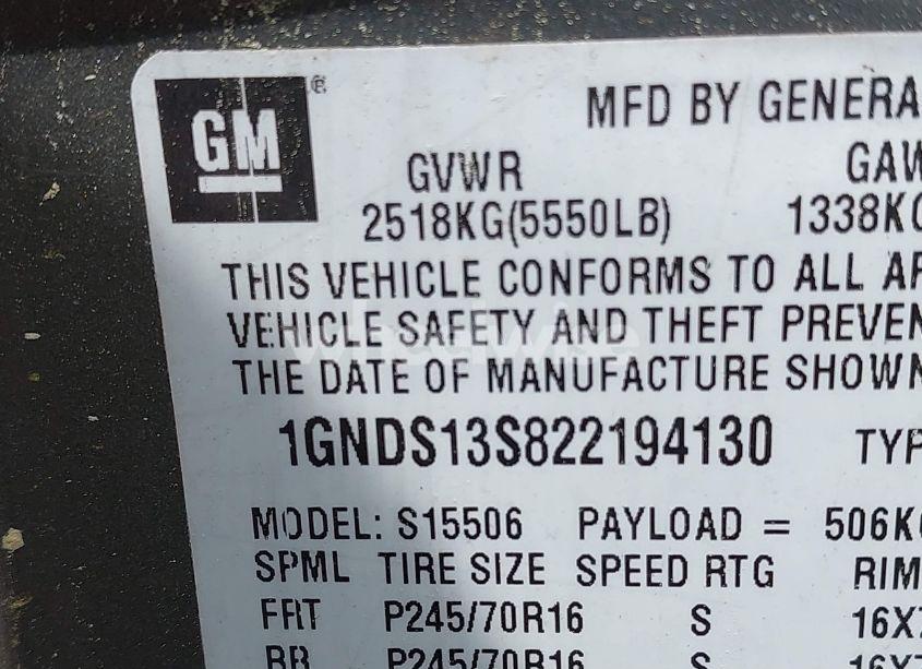 Photo 9 of 2002 Chevrolet Trailblazer LS (VIN 1GNDS13S822194130)