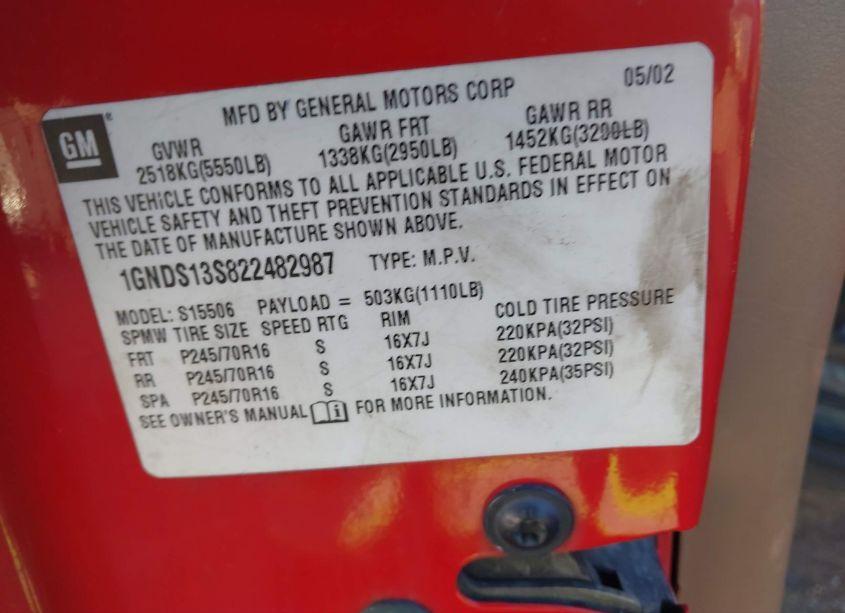 Photo 9 of 2002 Chevrolet Trailblazer (VIN 1GNDS13S822482987)