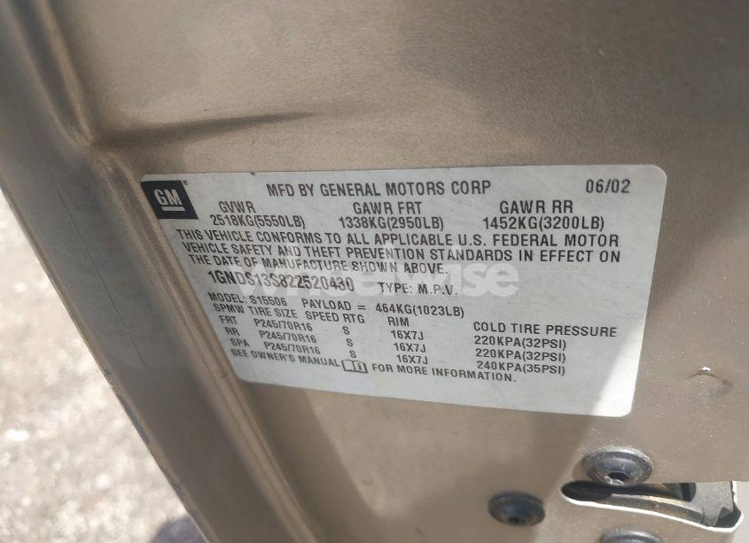 Photo 9 of 2002 Chevrolet Trailblazer LT (VIN 1GNDS13S822520430)