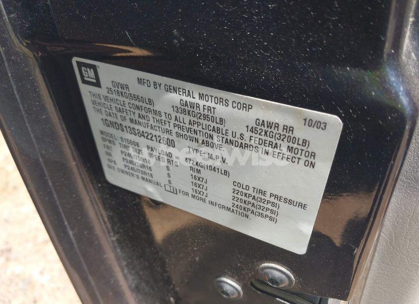 Photo 9 of 2004 Chevrolet Trailblazer LS (VIN 1GNDS13S842212600)