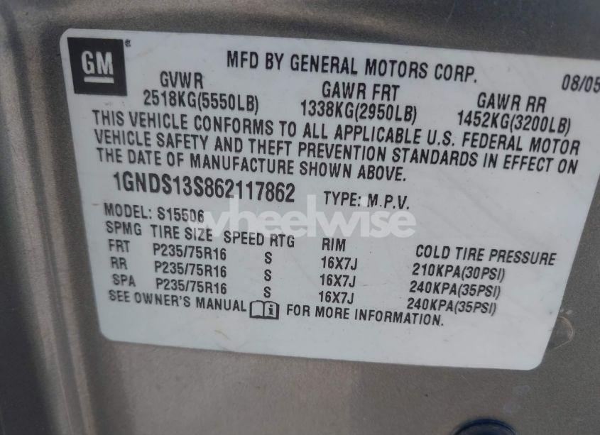 Photo 9 of 2006 Chevrolet Trailblazer LS (VIN 1GNDS13S862117862)