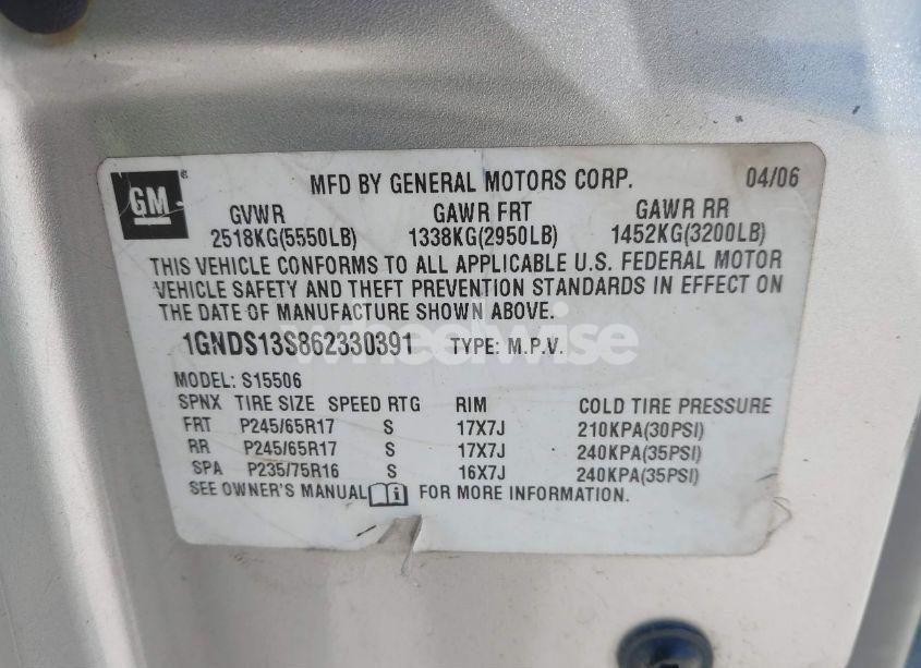 Photo 9 of 2006 Chevrolet Trailblazer LS (VIN 1GNDS13S862330391)