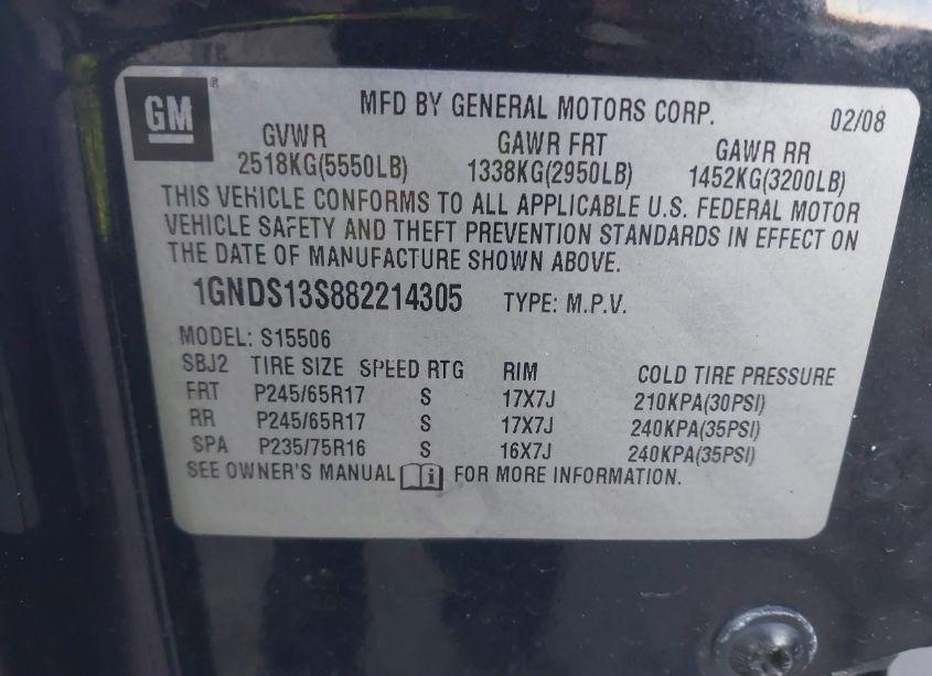 Photo 9 of 2008 Chevrolet Trailblazer LT (VIN 1GNDS13S882214305)