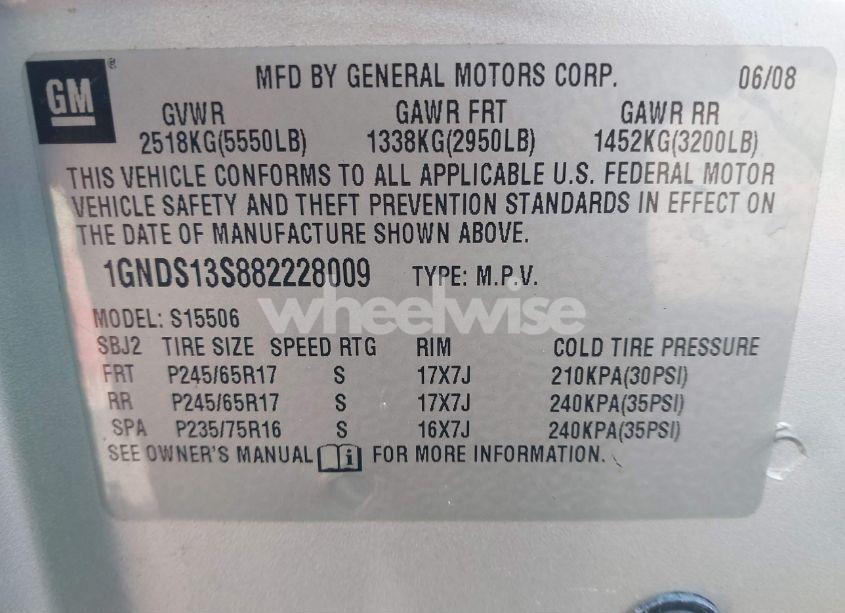 Photo 9 of 2008 Chevrolet Trailblazer FLEET (VIN 1GNDS13S882228009)