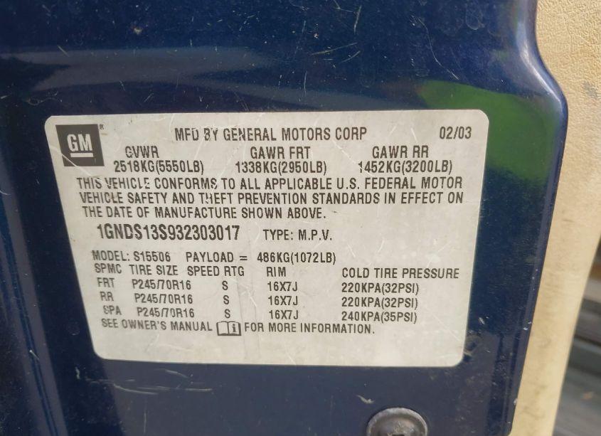 Photo 9 of 2003 Chevrolet Trailblazer LS (VIN 1GNDS13S932303017)