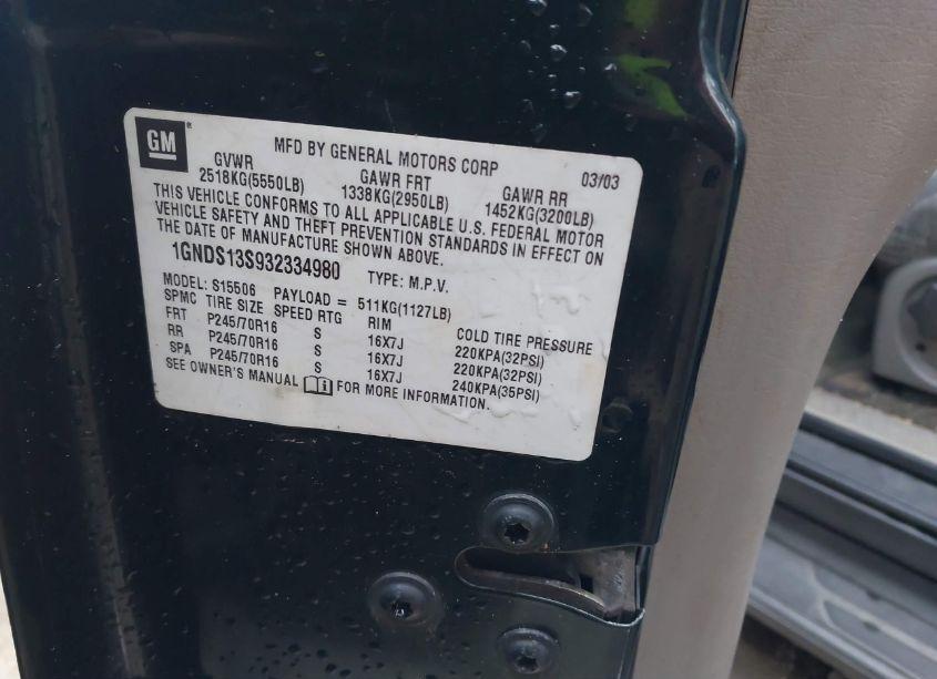 Photo 9 of 2003 Chevrolet Trailblazer LS (VIN 1GNDS13S932334980)