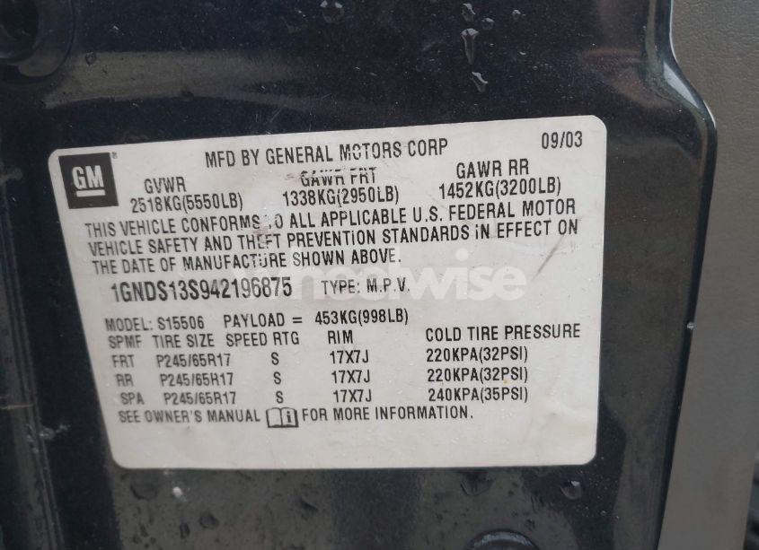 Photo 9 of 2004 Chevrolet Trailblazer LT (VIN 1GNDS13S942196875)