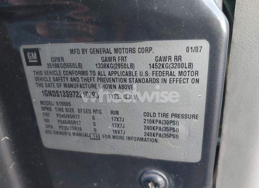 Photo 9 of 2007 Chevrolet Trailblazer LS (VIN 1GNDS13S972210293)