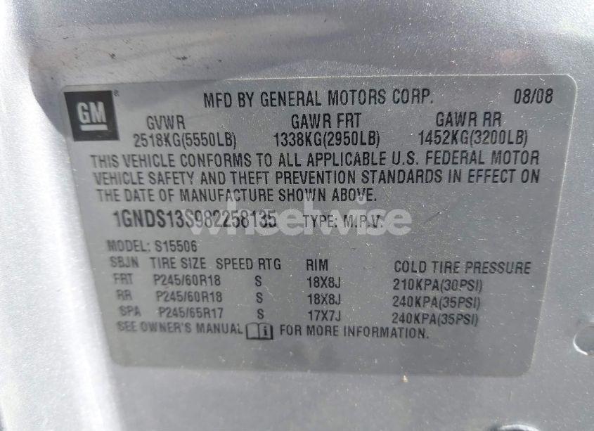 Photo 9 of 2008 Chevrolet Trailblazer LT (VIN 1GNDS13S982258135)