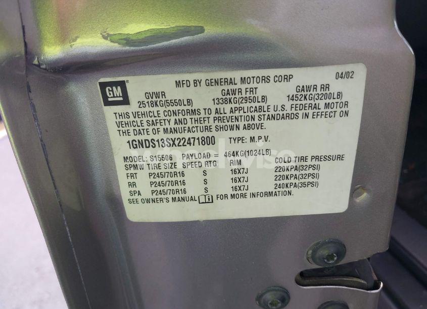 Photo 9 of 2002 Chevrolet Trailblazer LT (VIN 1GNDS13SX22471800)