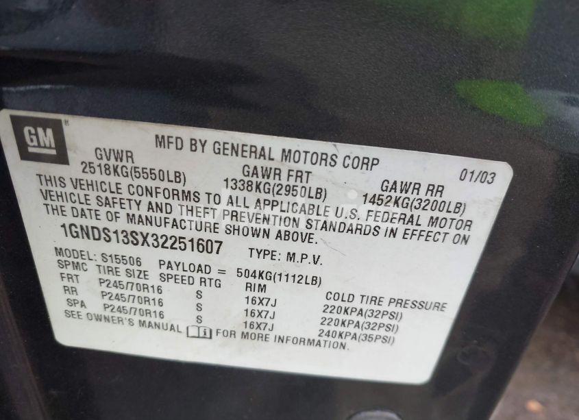 Photo 9 of 2003 Chevrolet Trailblazer LT (VIN 1GNDS13SX32251607)