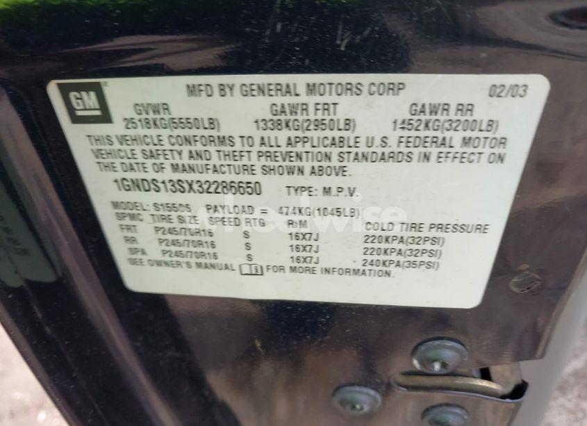 Photo 9 of 2003 Chevrolet Trailblazer LT (VIN 1GNDS13SX32286650)