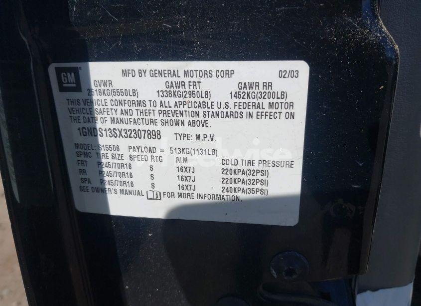 Photo 9 of 2003 Chevrolet Trailblazer LS (VIN 1GNDS13SX32307898)