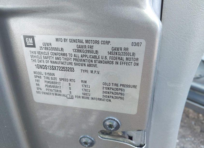 Photo 9 of 2007 Chevrolet Trailblazer LT (VIN 1GNDS13SX72253203)