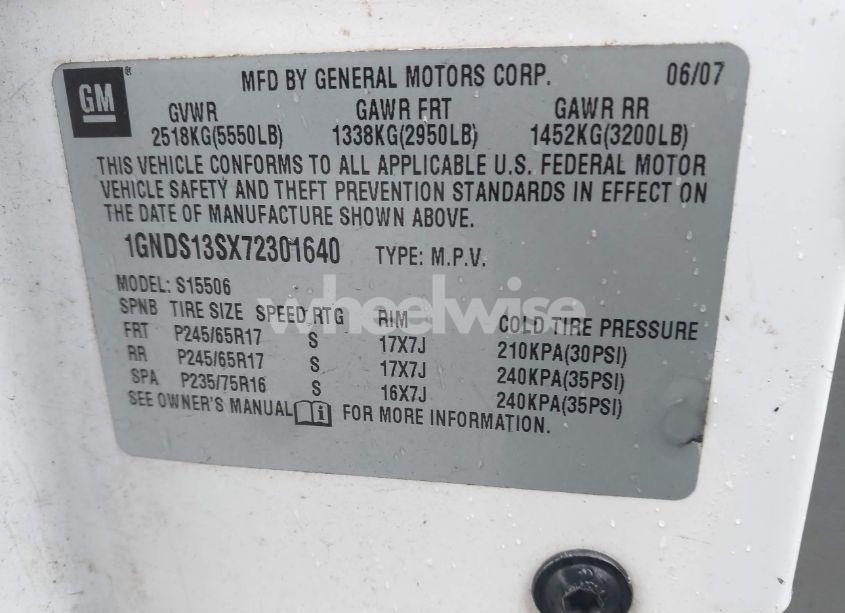 Photo 9 of 2007 Chevrolet Trailblazer LS (VIN 1GNDS13SX72301640)