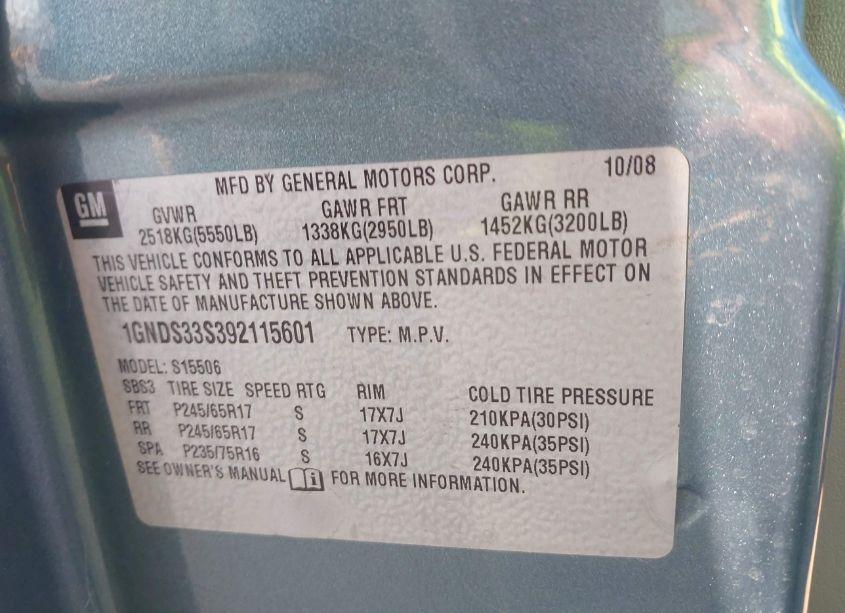 Photo 9 of 2009 Chevrolet Trailblazer LT (VIN 1GNDS33S392115601)