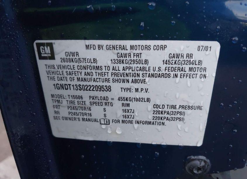 Photo 9 of 2002 Chevrolet Trailblazer LT (VIN 1GNDT13S022209538)