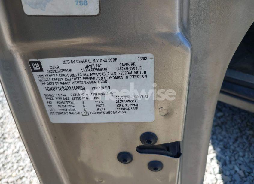 Photo 9 of 2002 Chevrolet Trailblazer LS (VIN 1GNDT13S022440889)