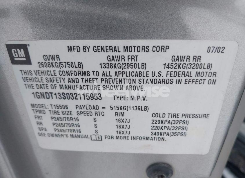 Photo 9 of 2003 Chevrolet Trailblazer LS (VIN 1GNDT13S032115953)