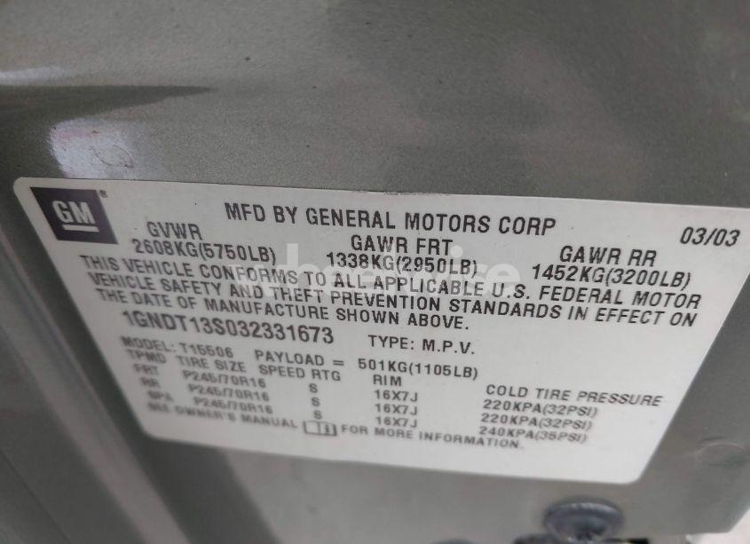 Photo 9 of 2003 Chevrolet Trailblazer LS (VIN 1GNDT13S032331673)