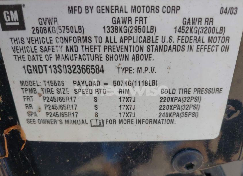 Photo 9 of 2003 Chevrolet Trailblazer LT (VIN 1GNDT13S032366584)