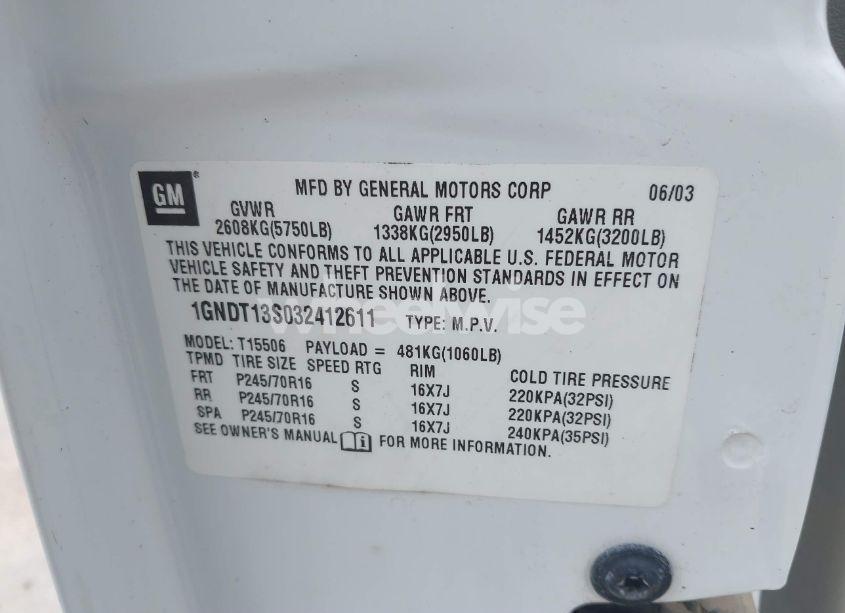 Photo 9 of 2003 Chevrolet Trailblazer LT (VIN 1GNDT13S032412611)