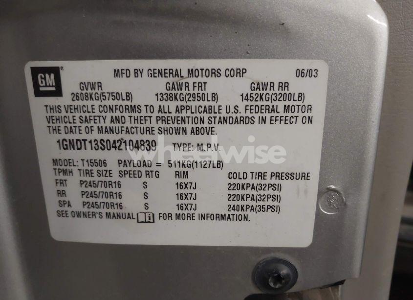 Photo 9 of 2004 Chevrolet Trailblazer LS (VIN 1GNDT13S042104839)