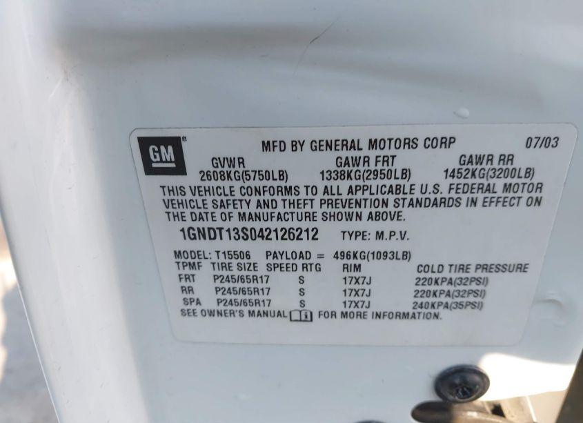 Photo 9 of 2004 Chevrolet Trailblazer LT (VIN 1GNDT13S042126212)