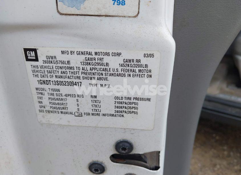 Photo 9 of 2005 Chevrolet Trailblazer LS/LT (VIN 1GNDT13S052309417)