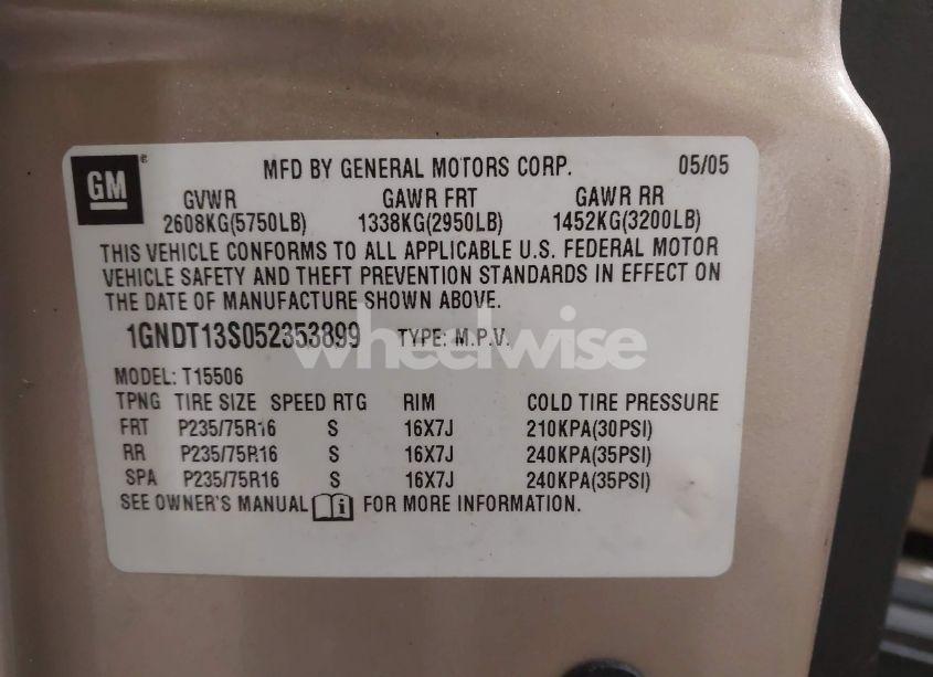 Photo 9 of 2005 Chevrolet Trailblazer LS (VIN 1GNDT13S052353899)