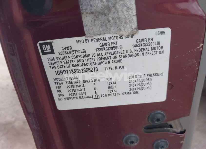 Photo 9 of 2005 Chevrolet Trailblazer LS (VIN 1GNDT13S052356270)