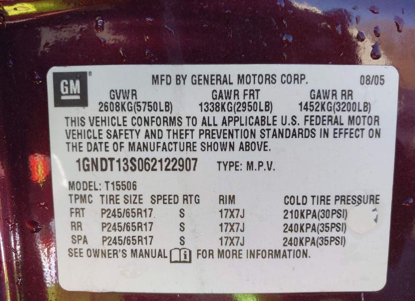 Photo 9 of 2006 Chevrolet Trailblazer LT (VIN 1GNDT13S062122907)