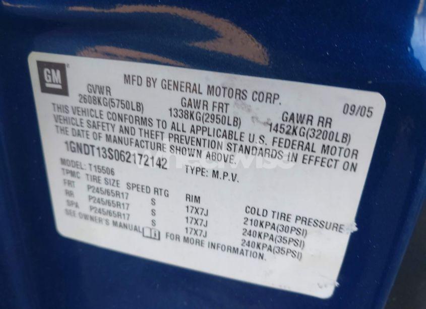 Photo 9 of 2006 Chevrolet Trailblazer LT (VIN 1GNDT13S062172142)