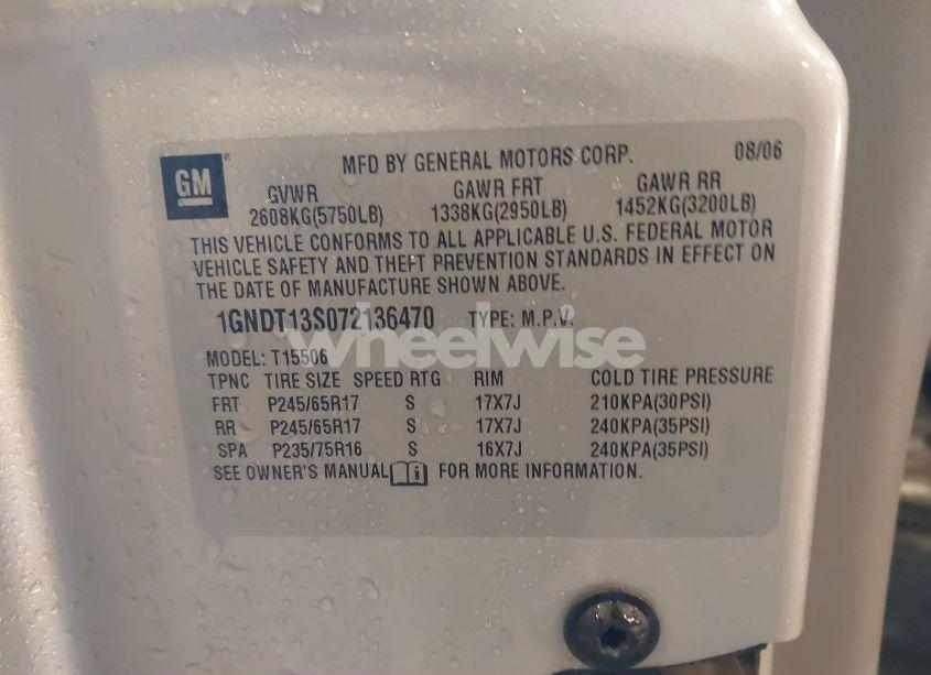 Photo 9 of 2007 Chevrolet Trailblazer LS (VIN 1GNDT13S072136470)