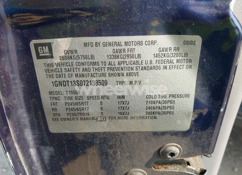 Photo 9 of 2007 Chevrolet Trailblazer LS (VIN 1GNDT13S072138509)