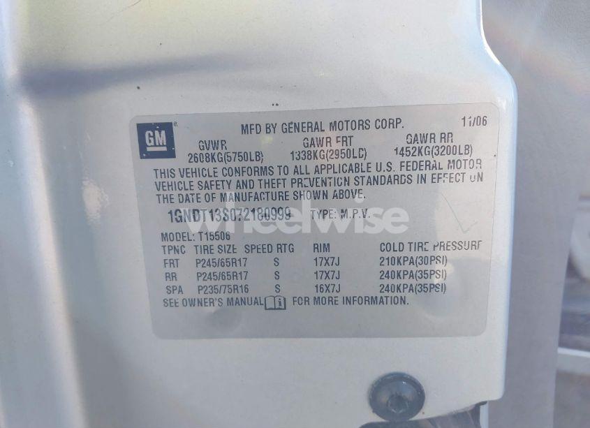 Photo 9 of 2007 Chevrolet Trailblazer LT (VIN 1GNDT13S072180999)