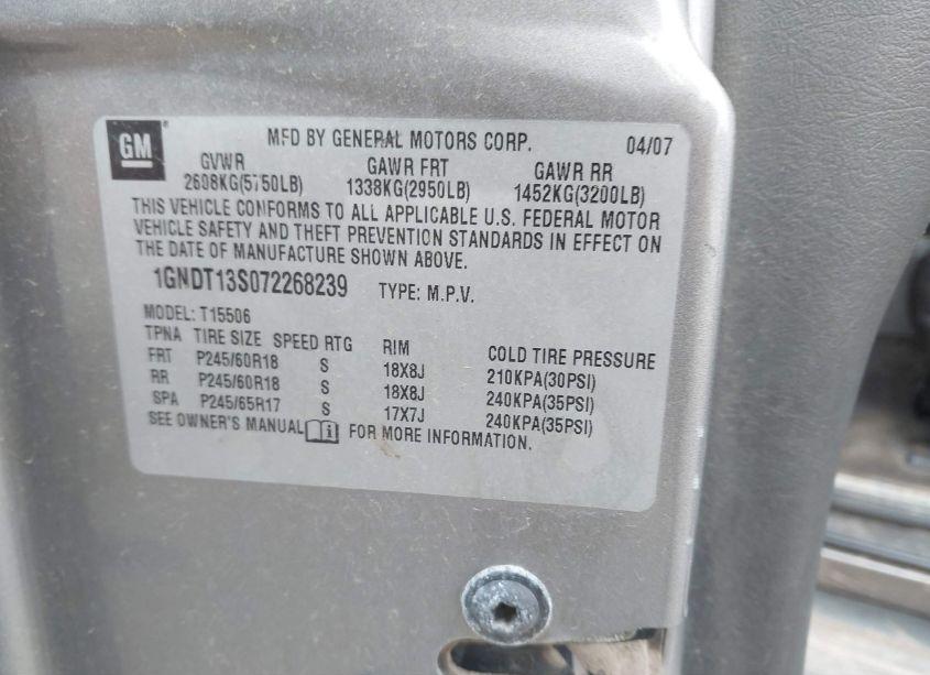 Photo 9 of 2007 Chevrolet Trailblazer LT (VIN 1GNDT13S072268239)