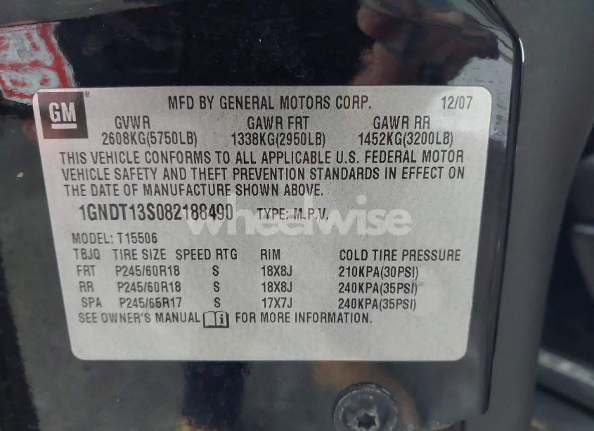 Photo 8 of 2008 Chevrolet Trailblazer LT (VIN 1GNDT13S082188490)