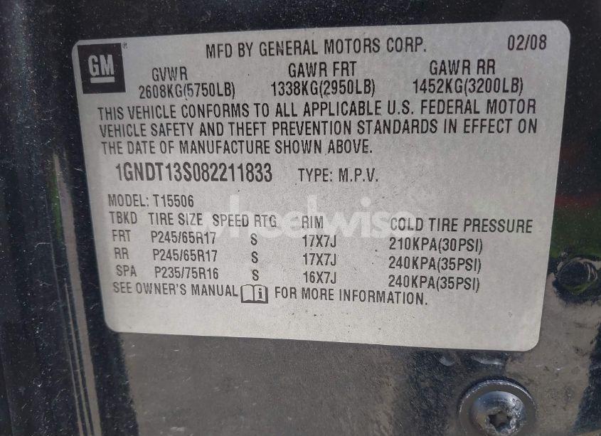 Photo 9 of 2008 Chevrolet Trailblazer LT (VIN 1GNDT13S082211833)