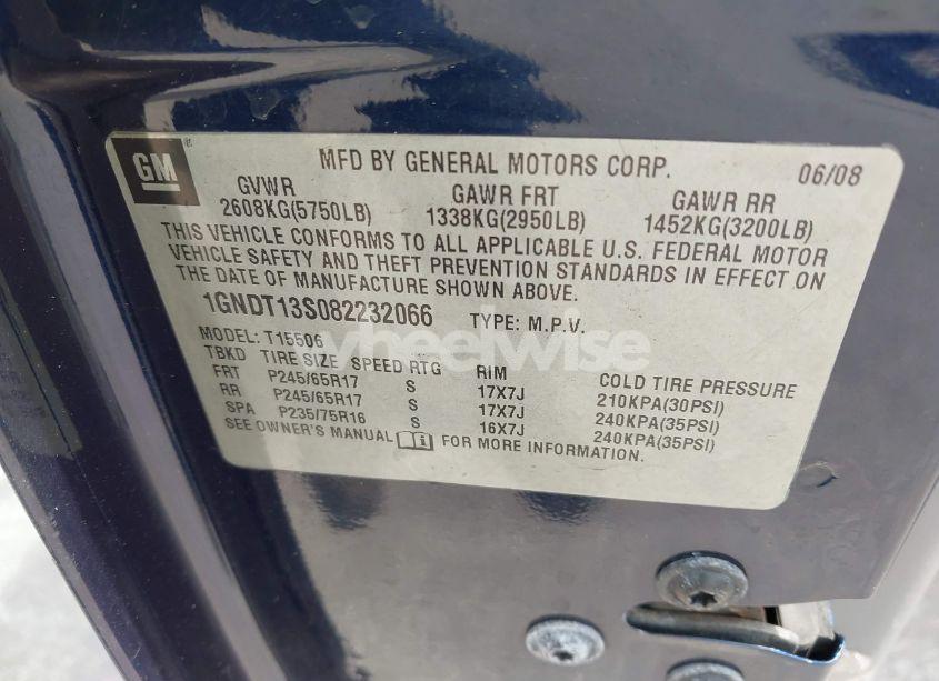 Photo 9 of 2008 Chevrolet Trailblazer FLEET (VIN 1GNDT13S082232066)