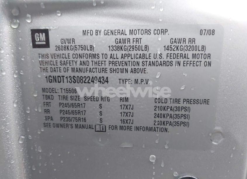 Photo 9 of 2008 Chevrolet Trailblazer LT (VIN 1GNDT13S082249434)