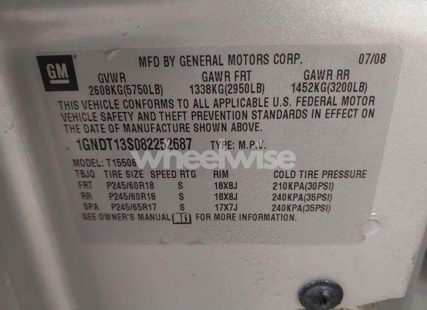 Photo 9 of 2008 Chevrolet Trailblazer LT (VIN 1GNDT13S082252687)